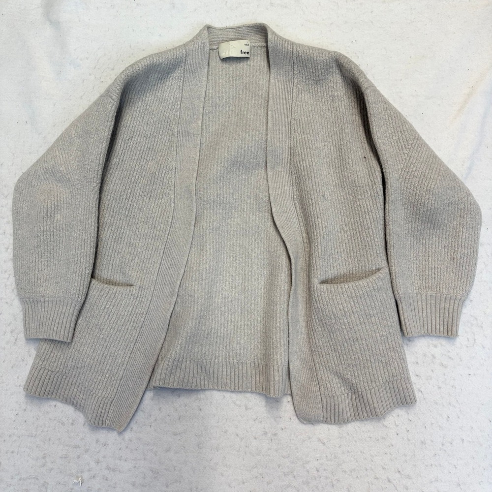 Wilfred Free Cardigan Sweater Womens Large Gray Ribbed Knit Open Front Pockets